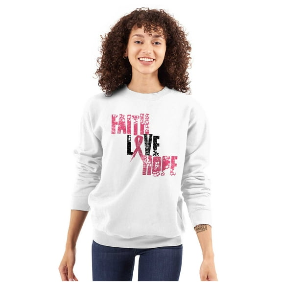 Faith Love Hope Breast Cancer Aware Women Plus Size Crewneck Sweatshirt Brisco Brands 2X