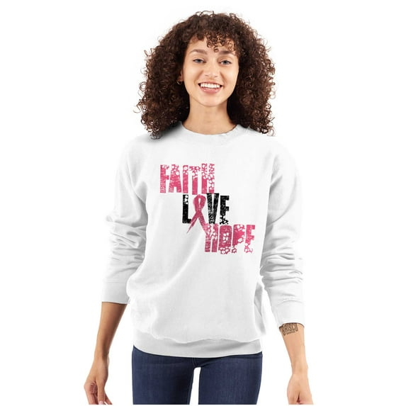 Faith Love Hope Breast Cancer Aware Women Plus Size Crewneck Sweatshirt Brisco Brands 2X