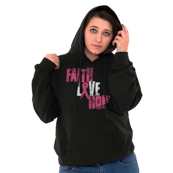 Faith Love Hope Breast Cancer Aware Women Plus Size Graphic Pullover Hoodie Brisco Brands 3X