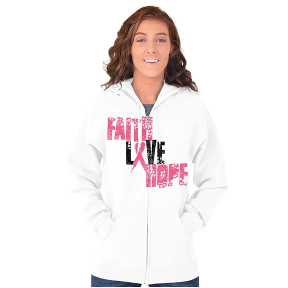 Faith Love Hope Breast Cancer Aware Womens Plus Size Graphic Zipper Hoodie Brisco Brands 2X