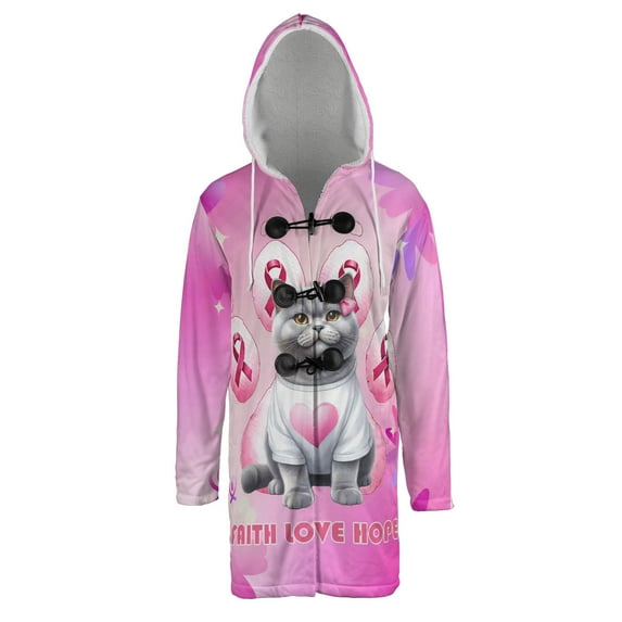 Faith Love Hope British Shorthair Breast Cancer Awareness Survivor All Over Print 3D Hooded Duffle Toggle Coat Cat Lover Kitten Owner Gifts - 02017