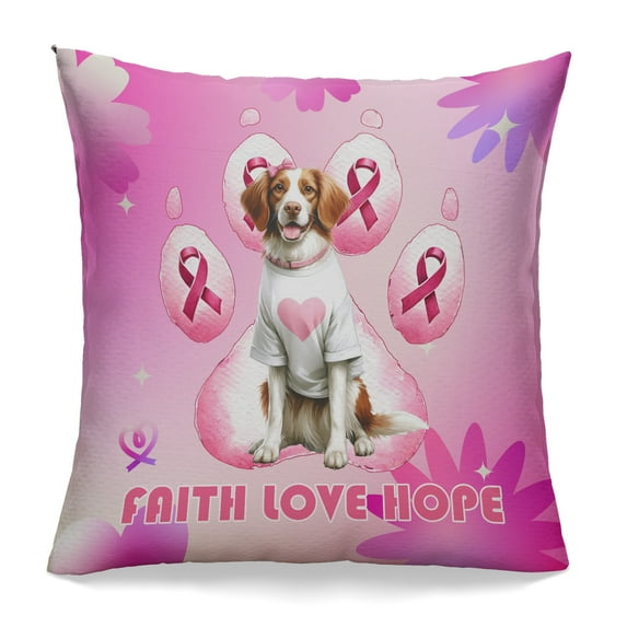 Faith Love Hope Brittany Spaniel Breast Cancer Awareness Survivor Pillowcase Double Sided Brittany Dog Lover Gifts Idea Pillow Case Covers - 02017