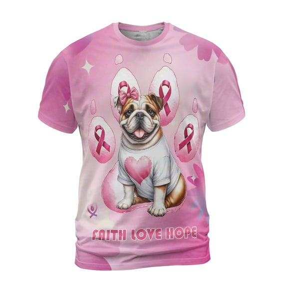 Faith Love Hope Bulldog Breast Cancer Awareness Survivor All Over Print 3D Shirt Unisex Merch Dog Lover Gifts Idea - 02017