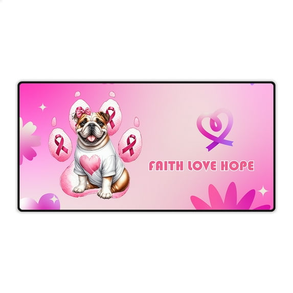 Faith Love Hope Bulldog Breast Cancer Awareness Survivor Desk Mat Full Keyboard Mouse Pad Dog Lover Gifts Idea Large Mousepad - 02017