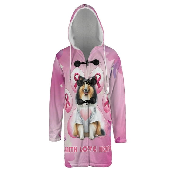 Faith Love Hope Collie Breast Cancer Awareness Survivor All Over Print 3D Hooded Duffle Toggle Coat Collie Dog Lover Gifts Idea - 02017