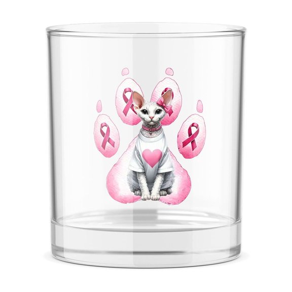 Faith Love Hope Devon Rex Breast Cancer Awareness Survivor 11oz Whiskey Glass Mug Cat Lover Kitten Owner Gifts Whiskey Cocktail Glasses Cup - 02017