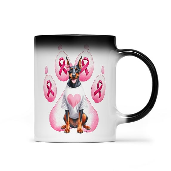 Faith Love Hope Doberman Pinscher Breast Cancer Awareness Survivor Heat Color Changing Mug Doberman Dog Lover Gifts Magic Coffee Mug - 02017