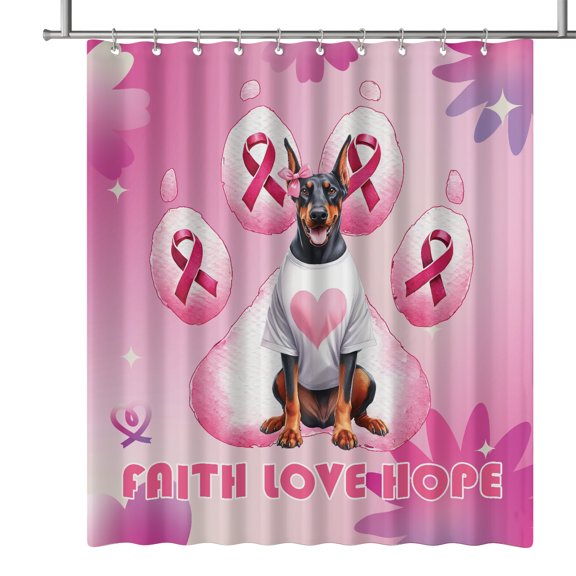 Faith Love Hope Doberman Pinscher Breast Cancer Awareness Survivor Shower Curtain Doberman Dog Lover Gifts Waterproof Bathroom Bathtub Curtain - 02017