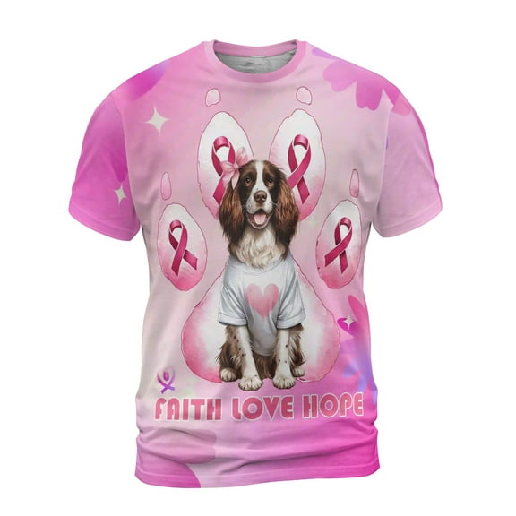Faith Love Hope English Springer Spaniel Breast Cancer Awareness Survivor All Over Print 3D Shirt Unisex Merch Springers Dog Lover Gifts - 02017