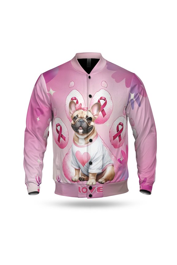 Faith Love Hope French Bulldog Breast Cancer Awareness Survivor All Over Print 3D Baseball Jacket Dog Lover Gifts Bomber Jacket Softball - 02017
