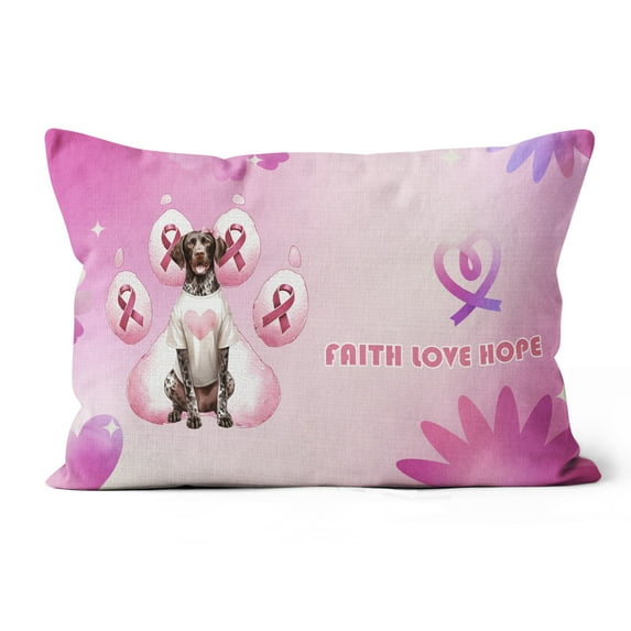 Faith Love Hope German Shorthaired Pointer Breast Cancer Awareness Survivor Pillow Cushion Double Sided GSP Lover Dog Gift Throw Pillow - 02017