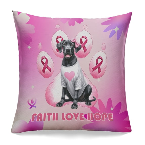 Faith Love Hope Great Dane Breast Cancer Awareness Survivor Pillowcase Double Sided Danes Dog Lover Gifts Pillow Case Covers - 02017