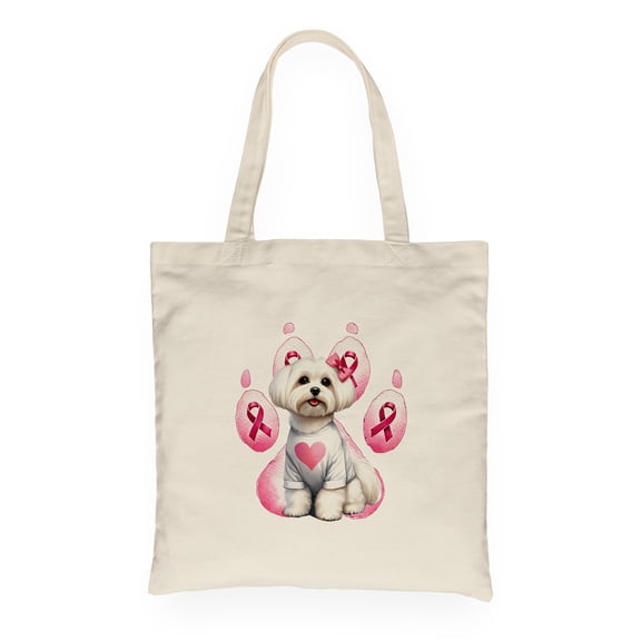 Faith Love Hope Maltese Breast Cancer Awareness Survivor Canvas Tote Bag Maltese Dog Lover Gifts Idea Reusable Shopping Grocery Bag - 02017