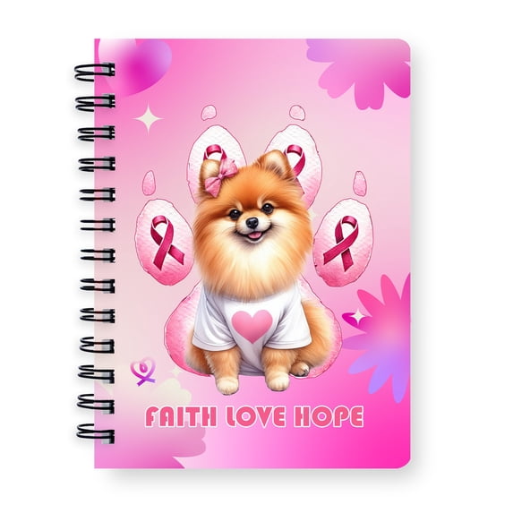 Faith Love Hope Pomeranian Breast Cancer Awareness Survivor Spiral Bound Journal Pom Dog Lover Gifts 5x7in Spiral Notebook - 02017