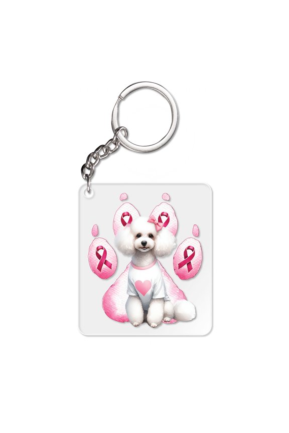 Faith Love Hope Poodle Breast Cancer Awareness Survivor Acrylic Keychain Poodles Dog Lover Gifts Idea Collar Charm Tag Keyring - 02017