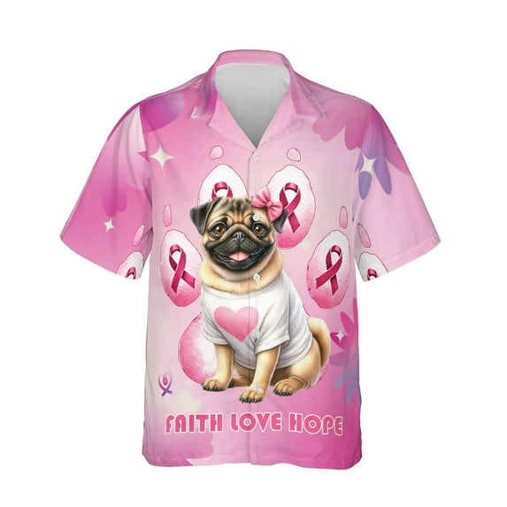 Faith Love Hope Pug Breast Cancer Awareness Survivor Hawaiian Shirt Breathable Summer Unisex Merch Dog Lover Gifts - 02017