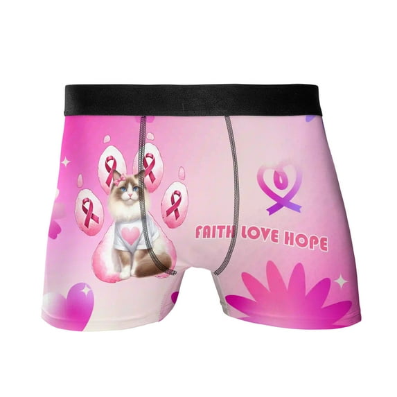 Faith Love Hope Ragdoll Breast Cancer Awareness Survivor All Over Print Boxer Briefs Underwear for Men Dad Cat Lover Kitten Owner Gifts Idea - 02017