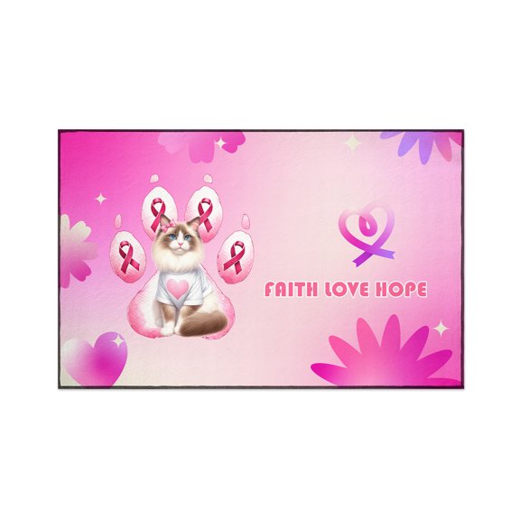 Faith Love Hope Ragdoll Breast Cancer Awareness Survivor Indoor Rug Cat Lover Kitten Owner Gifts Idea Carpet Living Bed Room Sofa Home Decor - 02017