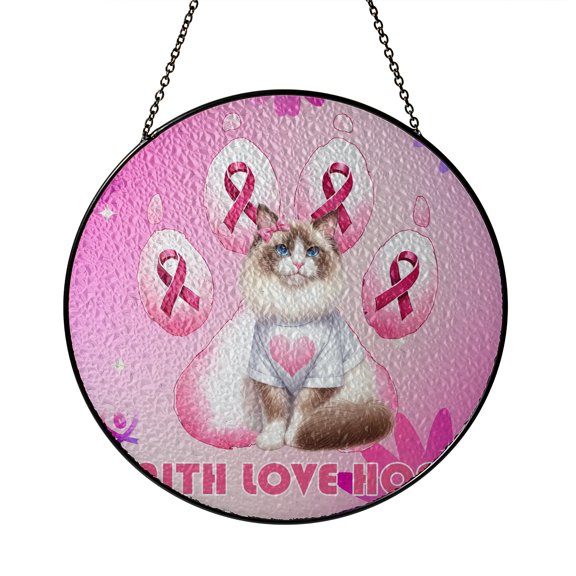 Faith Love Hope Ragdoll Breast Cancer Awareness Survivor Stained Glass Suncatcher Cat Lover Kitten Owner Gifts Idea Window Hanging Sign Decor - 02017