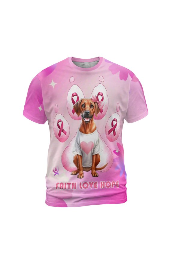 Faith Love Hope Rhodesian Ridgeback Breast Cancer Awareness Survivor All Over Print 3D Shirt Unisex Merch Ridgebacks Dog Lover Gifts - 02017