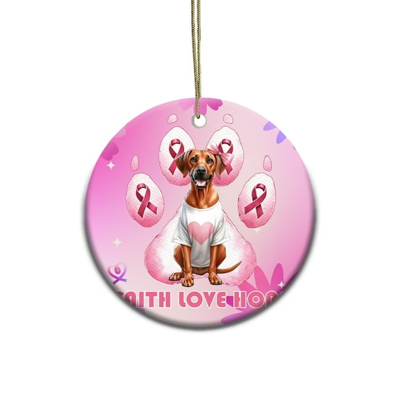 Faith Love Hope Rhodesian Ridgeback Breast Cancer Awareness Survivor Ceramic Round Ornament Ridgebacks Dog Lover Gifts Home Tree Decor - 02017