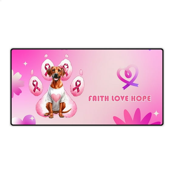 Faith Love Hope Rhodesian Ridgeback Breast Cancer Awareness Survivor Desk Mat Full Keyboard Mouse Pad Ridgebacks Dog Lover Gifts Large Mousepad - 02017