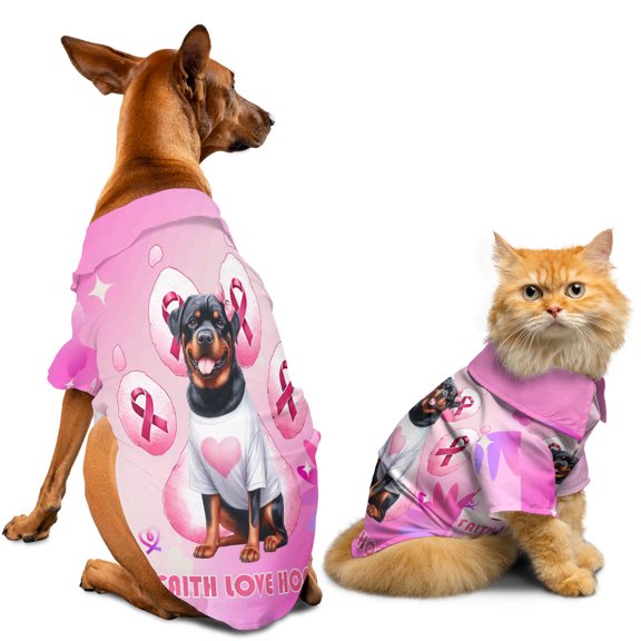 Faith Love Hope Rottweiler Breast Cancer Awareness Survivor Hawaiian Summer Shirt for Small Medium Large Dog Cat Rottie Dog Lover Gifts Idea - 02017