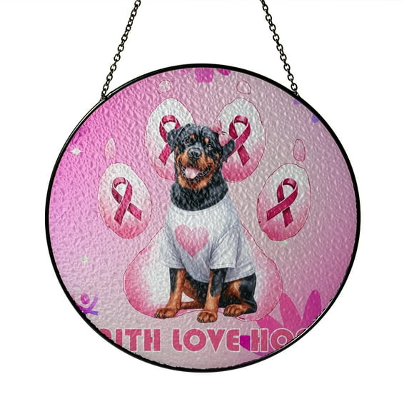 Faith Love Hope Rottweiler Breast Cancer Awareness Survivor Stained Glass Suncatcher Rottie Dog Lover Gifts Idea Window Hanging Sign Decor - 02017