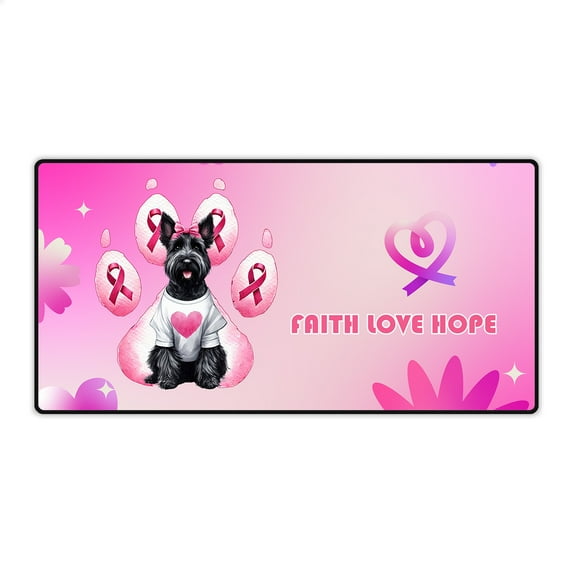 Faith Love Hope Scottish Terrier Breast Cancer Awareness Survivor Desk Mat Full Keyboard Mouse Pad Scottie Dog Lover Gifts Large Mousepad - 02017