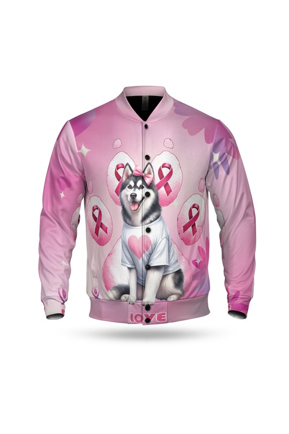 Faith Love Hope Siberian Husky Breast Cancer Awareness Survivor All Over Print 3D Baseball Jacket Husky Dog Lover Gifts Bomber Jacket Softball - 02017