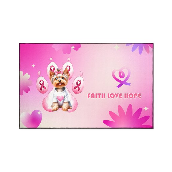 Faith Love Hope Yorkshire Terrier Breast Cancer Awareness Survivor Indoor Rug Yorkie Dog Lover Gifts Carpet Living Bed Room Sofa Home Decor - 02017