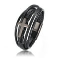 thumbnail image 2 of Men's Stainless Steel And Leather Cross Bracelet - Magnetic Clasp, Braided Bangle With Black Stone Accents 2 of 3