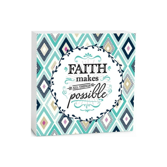 Faith Make Possible Circle Mint Geometric 5 x 5 Wood Tabletop Sign Plaque