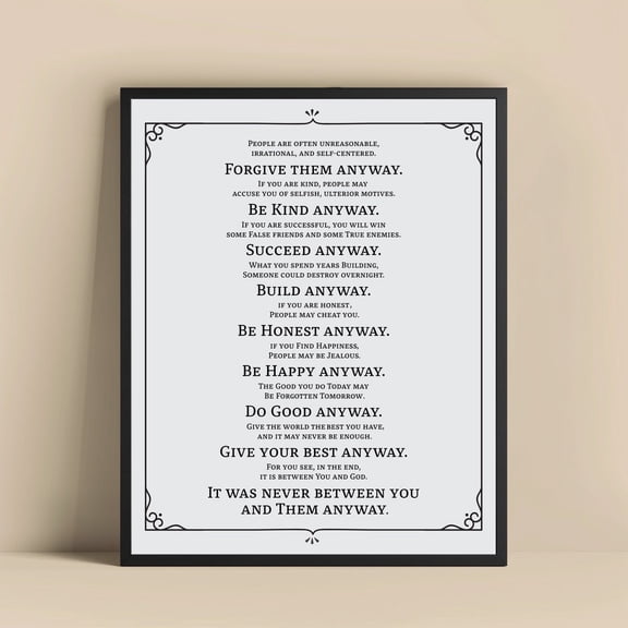 Faith Mother Teresa Anyway Inspirational Quote Motivational Based Art Poster , Poster Print Only