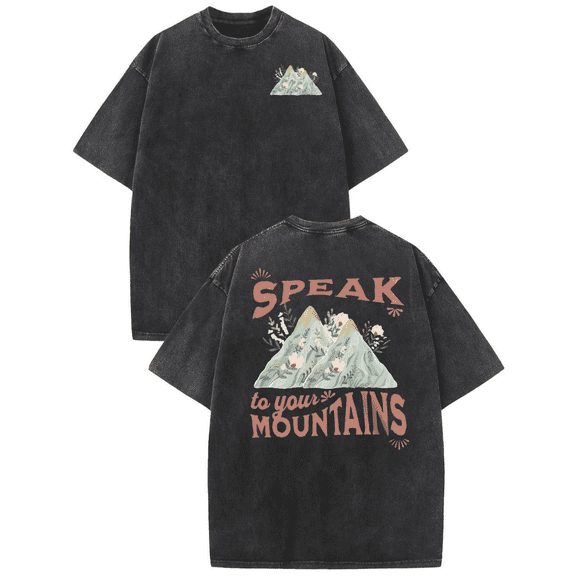 Faith Mountain Tee Christian T-Shirt Fashion Short Sleeve Round Neck Top Soft Cotton Comfort Fit Colors Black S-2XL Plus Size
