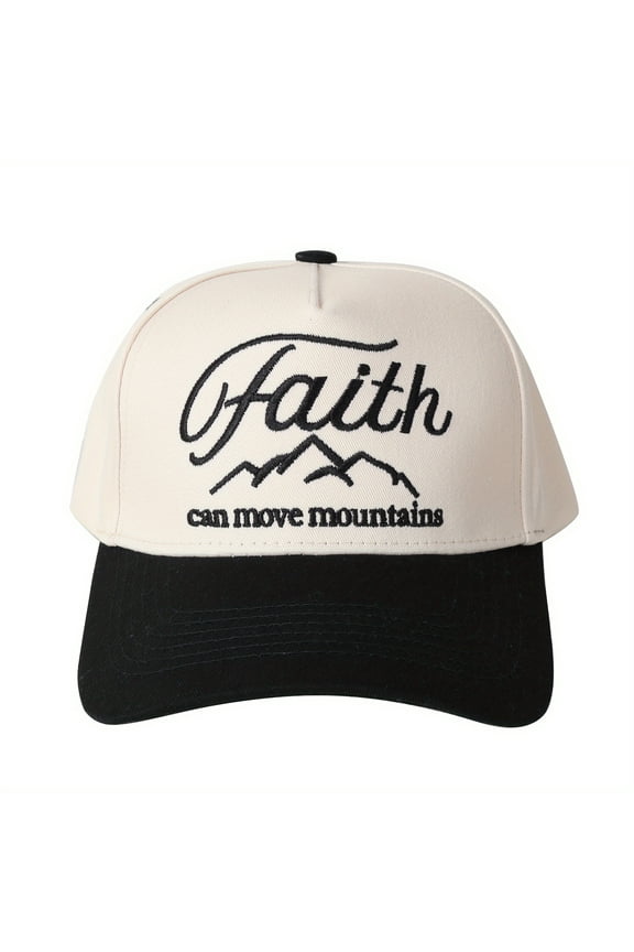 Faith Mountains Embroidered Truck Driver Hat Adjustable Snapback, Lightweight & Breathable, Black & White TwoTone Design with Inspirational Quote, Casual Unisex Baseball Cap for Men & Women, New Y