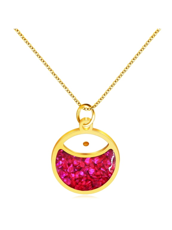 Faith Mustard Seed Stainless Steel Pendant Necklace for Women, Golden Tone Round Charm Necklace with Red, White, Green Stone Sand, Inspirational Jewelry Gift,