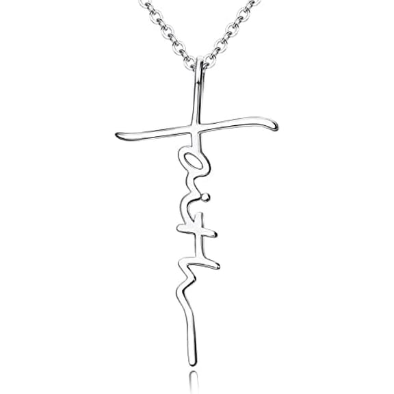 Faith Necklace for Women 925 Sterling Silver Cross Necklace for Women 18K White Gold Plated Sideways Faith Cross Pendant Necklace Christian Religious Jewelry Gifts for Women Mom Wife Birthday