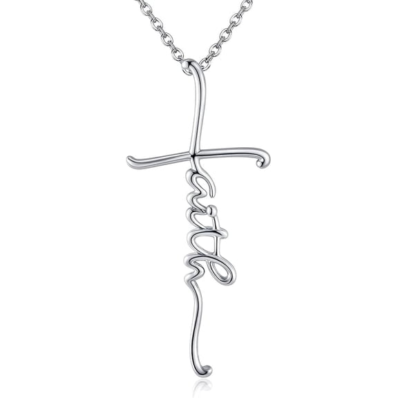 Faith Necklace for Women 925 Sterling Silver Faith Cross Pendant Necklace Religious Jewelry Gifts for Women Men