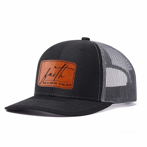 Faith OVER FEAR Letter leather label pattern, suitable for travel and casual outfits, breathable outdoor baseball cap for men, adjustable