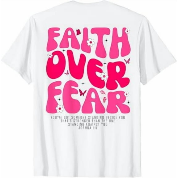 Faith Over Fear American Christian Cross God Jesus T-Shirt for Men Women Religious Shirts Crewneck Graphic Tee Tops