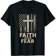 thumbnail image 1 of Faith Over Fear - American Flag Cross Christian T-Shirt Shirts, 1 of 3