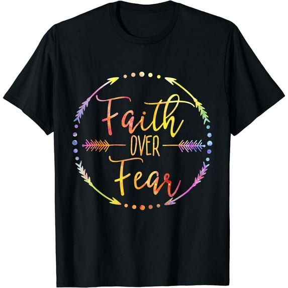 Faith Over Fear Arrow Lettering Inspirational Christian Gift T-Shirt Black Small