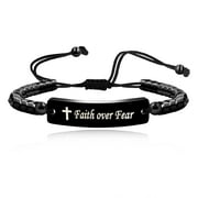 ULOVEIDO Faith Over Fear Bangle Bracelet, Gear-Shaped Hematite Black Cuff Bracelets Inspirational Gifts for Women and Men Y2300 (Black)