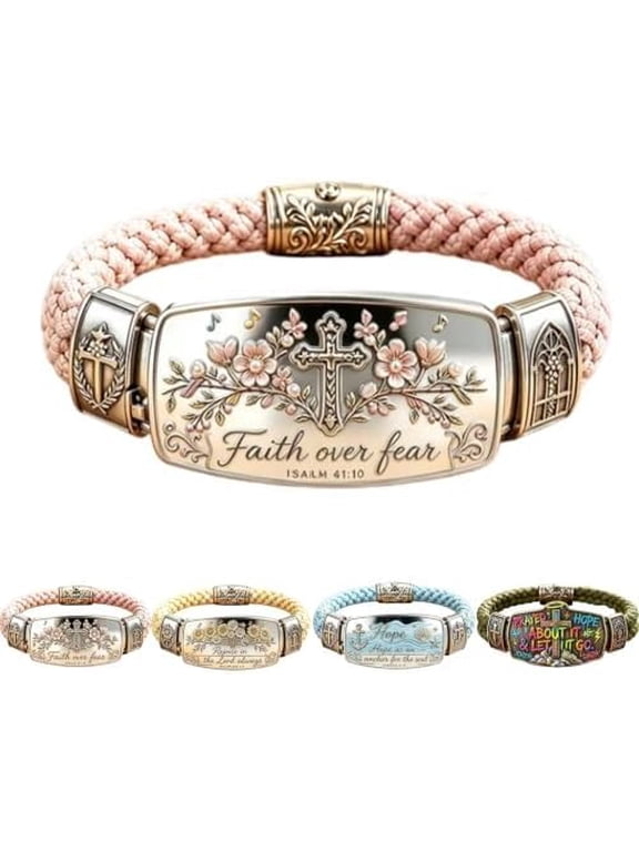 Faith Over Fear Bracelet Christian, Isaiah 41:10 Cross Bangle, Cherry Blossom Scripture Jewelry Gift for Women Mom