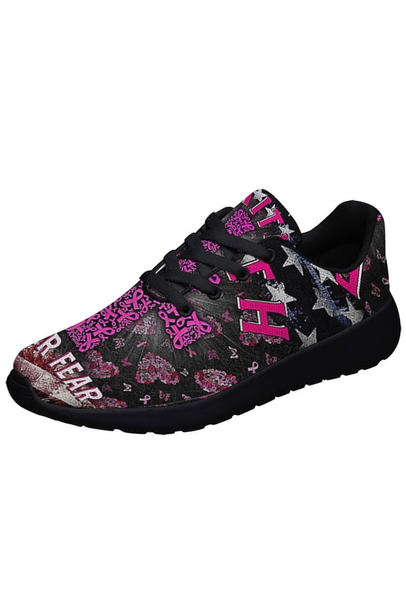 Faith Over Fear BreaStCancer Awareness Shoes Sneakers for Women Men Black Size 7.5