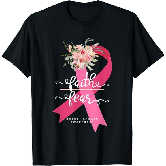 Faith Over Fear Breast Cancer Awareness Pink Ribbon Women T-Shirt Shirts