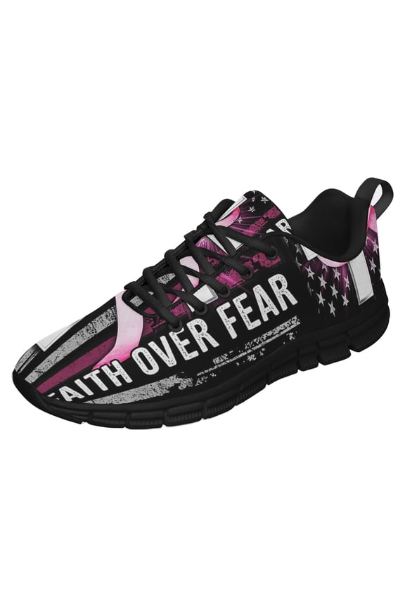 Faith Over Fear Breast Cancer Awareness Running Shoes Sneakers Mesh Black Size 10