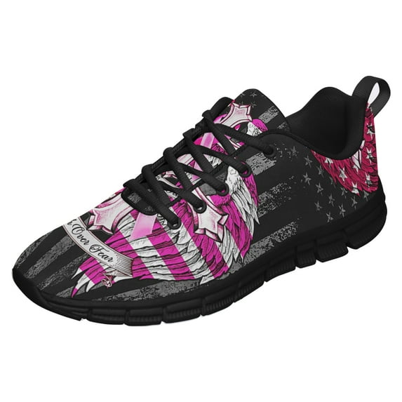 Faith Over Fear Breast Cancer Awareness Running Shoes Sneakers Mesh Black Size 5