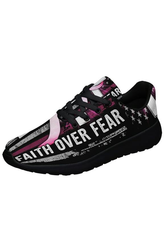 Faith Over Fear Breast Cancer Awareness Shoes Sneakers for Women Men Black Size 4